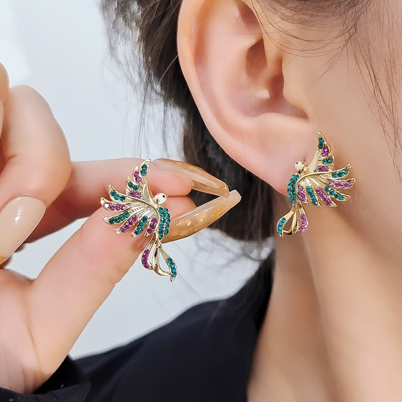 Colorful Auspicious Bird Earrings
