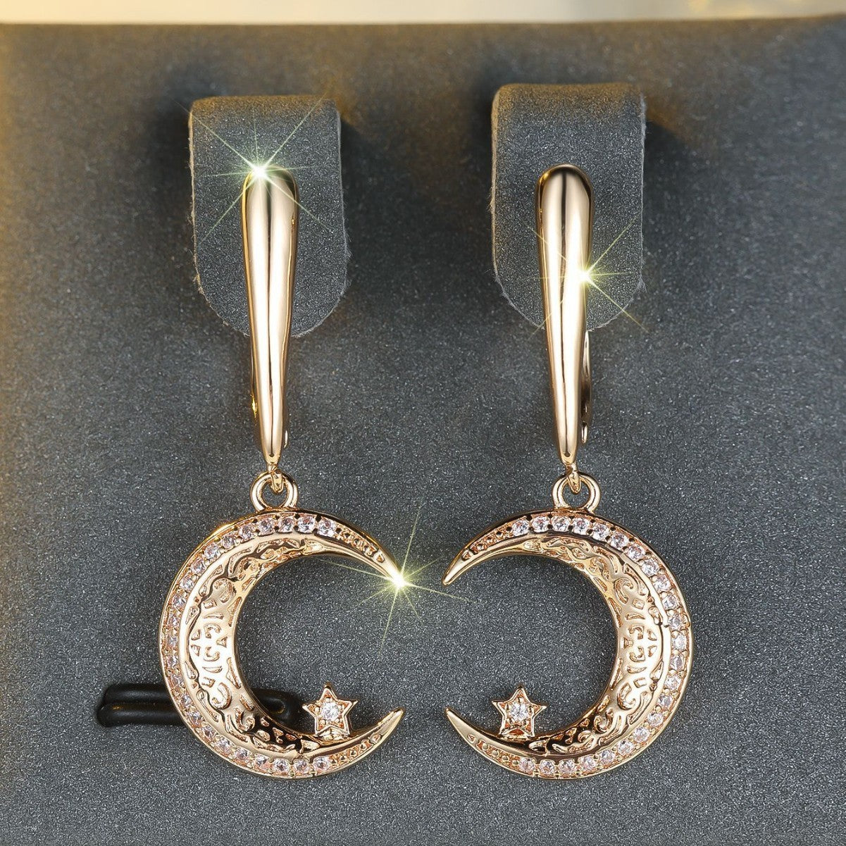 Champagne Gold Star And Moon Earrings