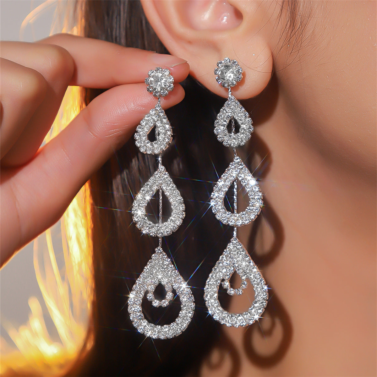 Fashion Rhinestone Long Earrings
