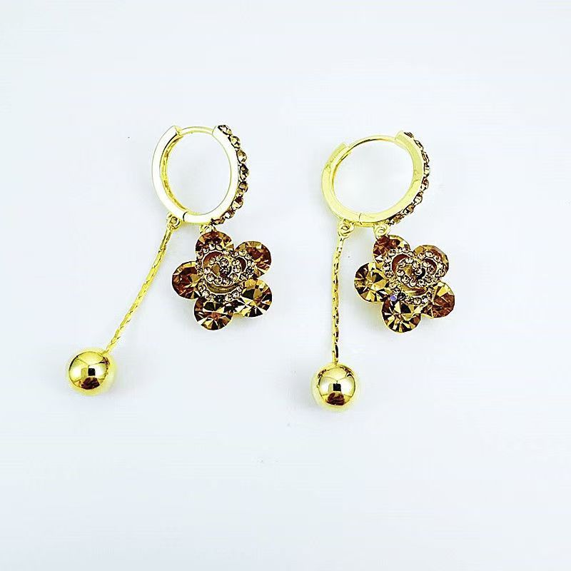 Brown Crystal Rose Earrings
