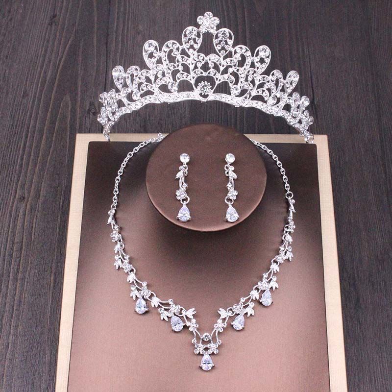 Bridal Rhinestone Crown Necklace Wedding Set