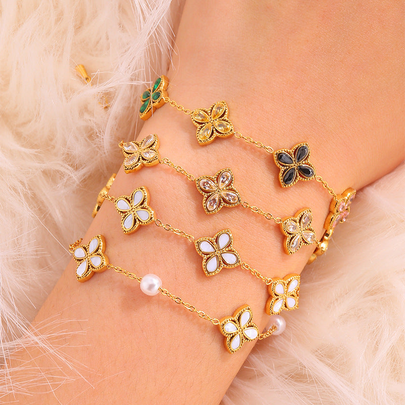Zircon Women's High-grade Clover Light Luxury Bracelet