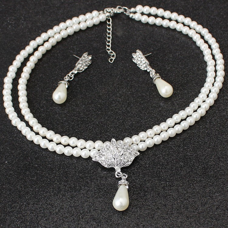 Bride Pearl Crystal Necklace Set
