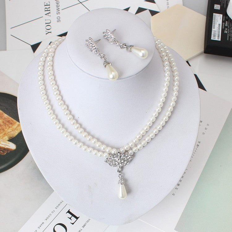 Bride Pearl Crystal Necklace Set