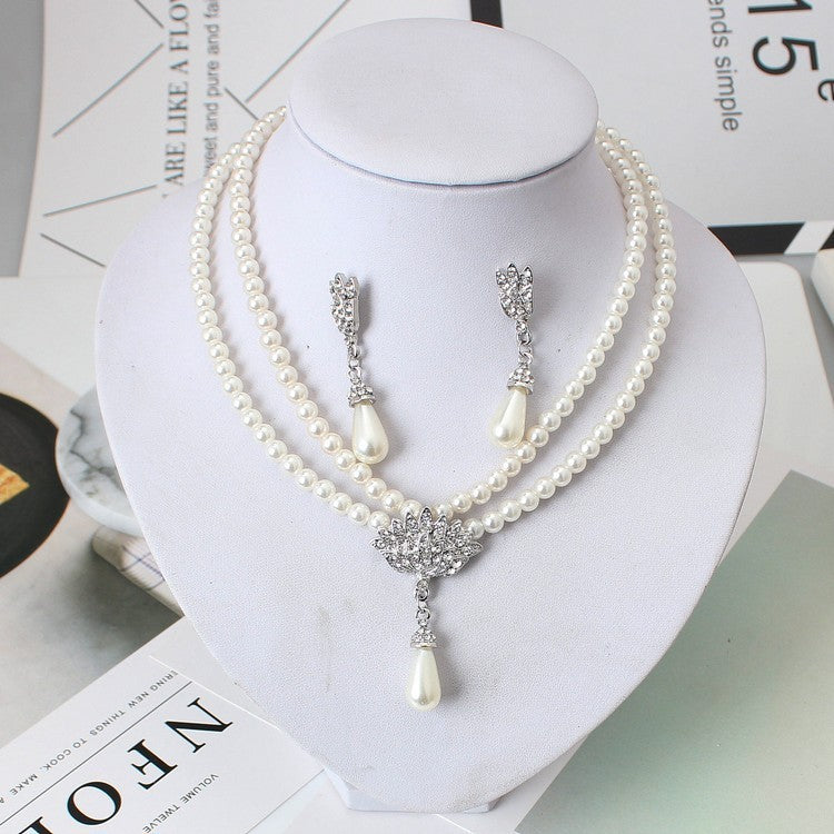 Bride Pearl Crystal Necklace Set