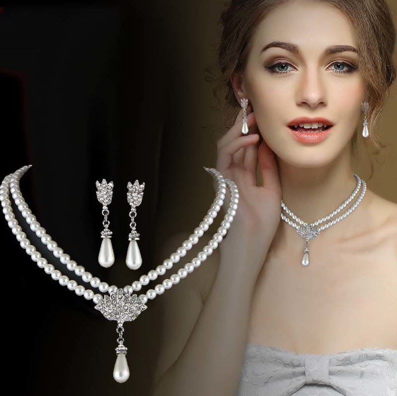 Bride Pearl Crystal Necklace Set