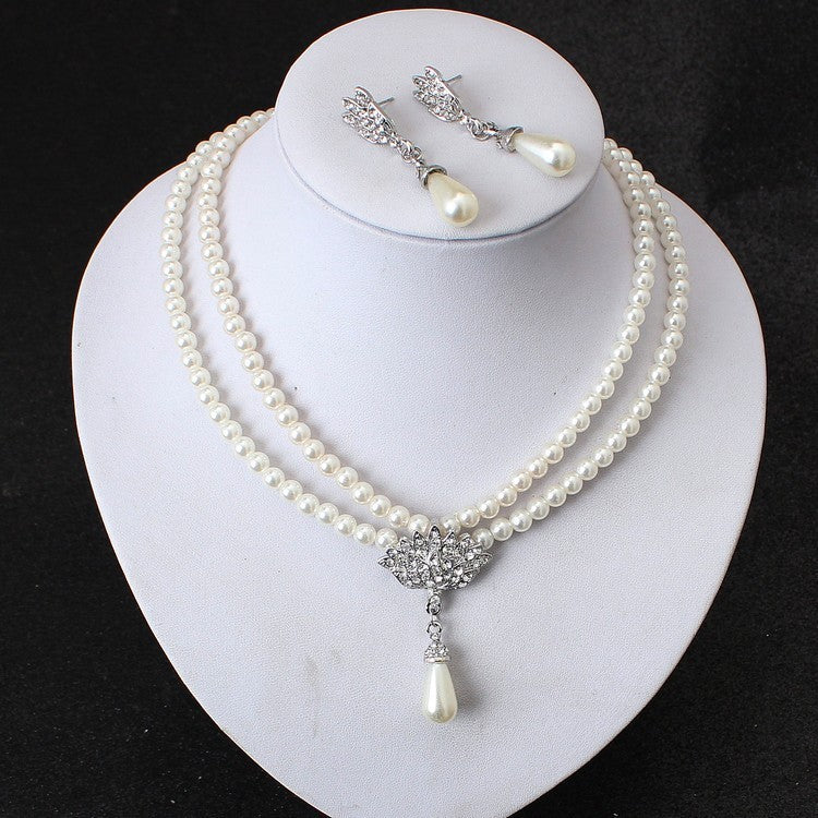 Bride Pearl Crystal Necklace Set