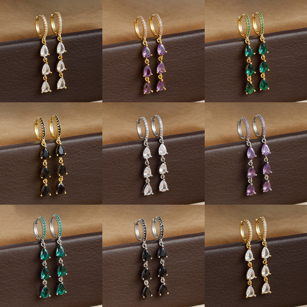 Zircon Water Drops Ring Shaped Earrings For Women