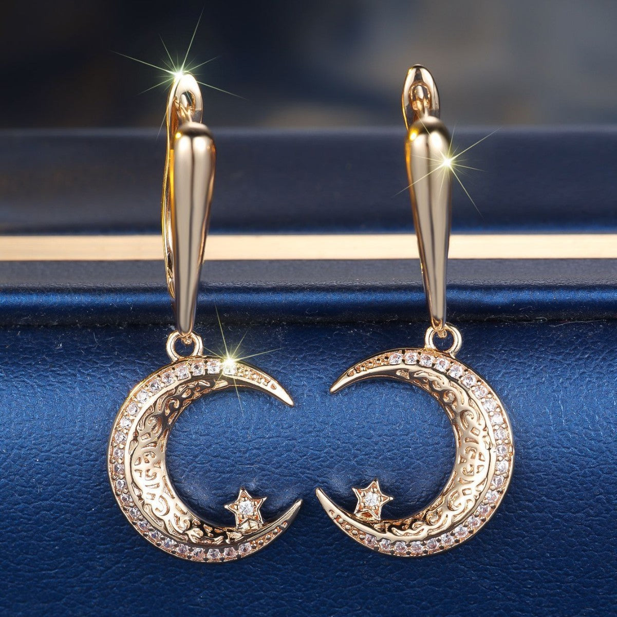 Champagne Gold Star And Moon Earrings