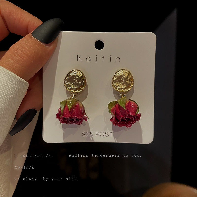 Silver Needle Eternal Rose Earrings