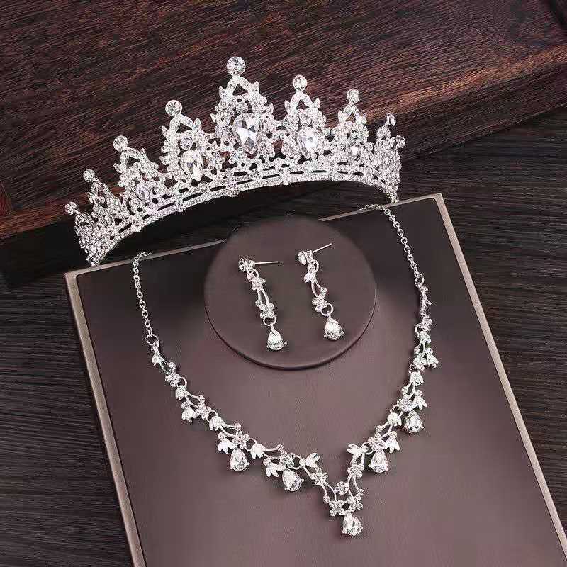 Bridal Rhinestone Crown Necklace Wedding Set