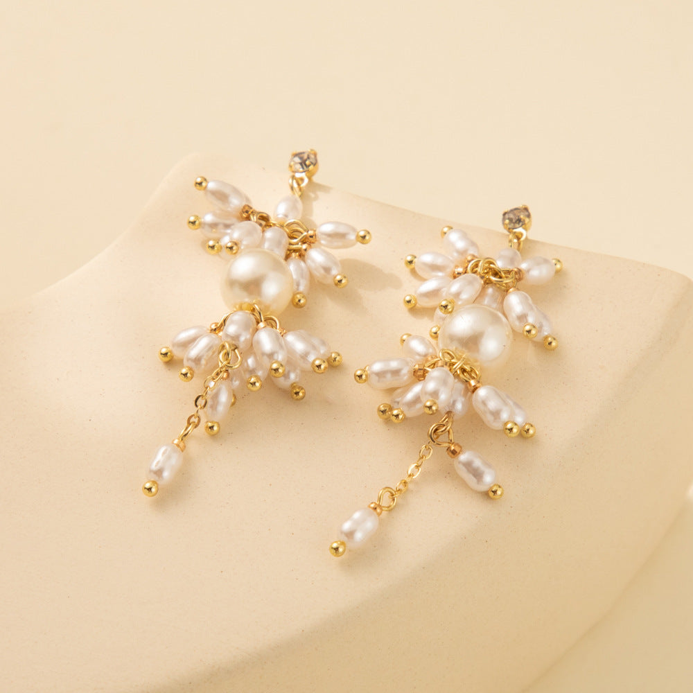 Pearl Stitching Copper Chain Eardrops Pearl Earrings