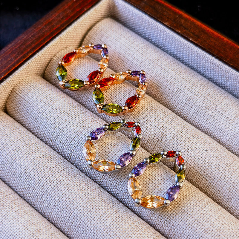 Colorful Zircon Oval Earrings Women's Fashion Exaggerated