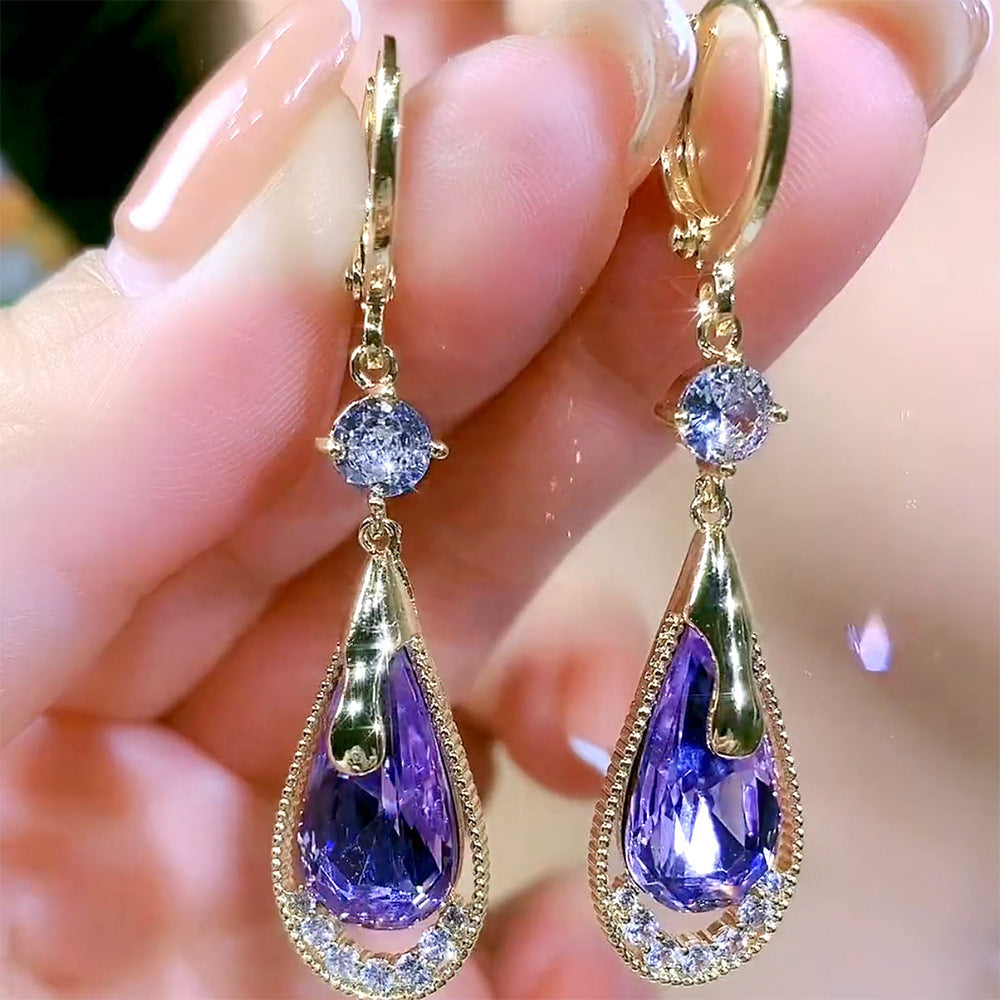 High-grade Purple Crystal Drop-shaped Earrings