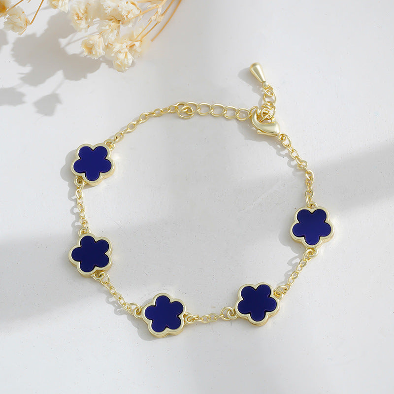 Real Gold Plated Five Petal Flower Bracelet