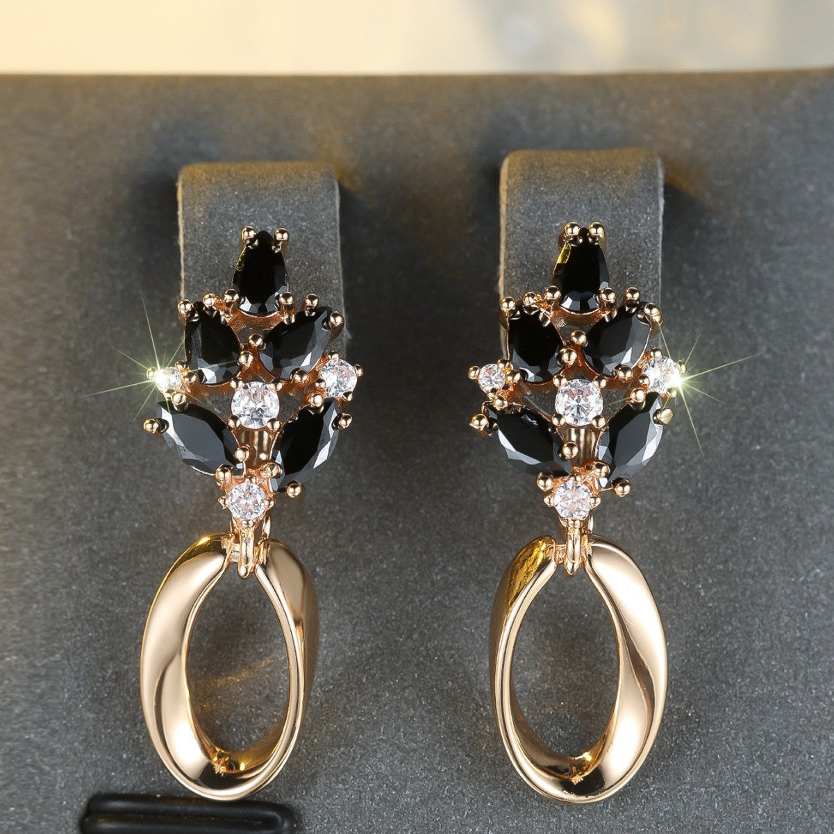Champagne Gold Horse Eye Black Circle Earrings