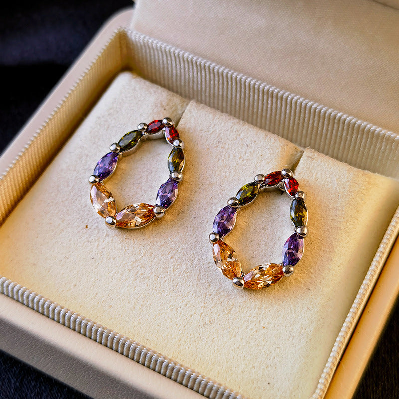 Colorful Zircon Oval Earrings Women's Fashion Exaggerated