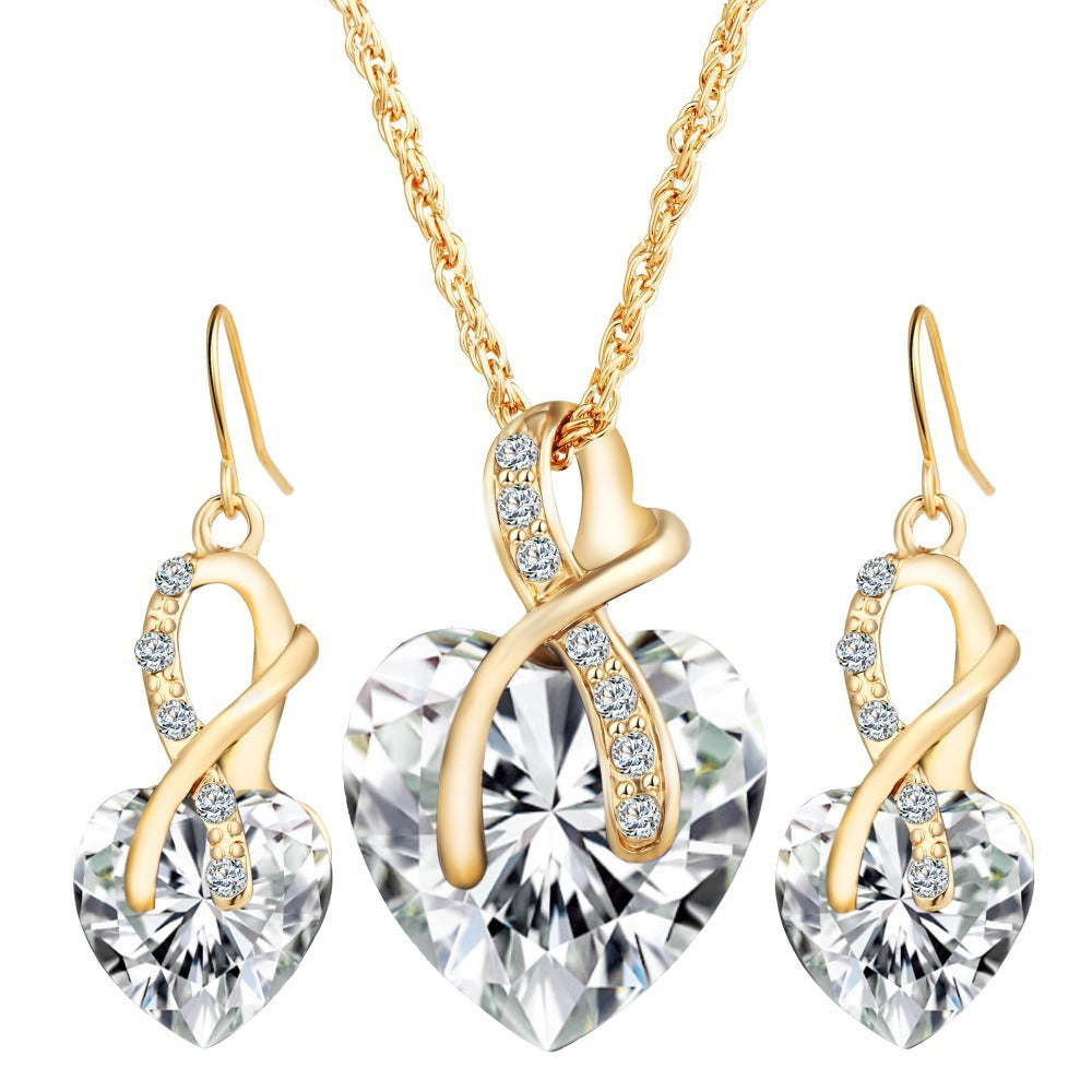 Heart-shaped faux austrian crystal zircon jewelry set