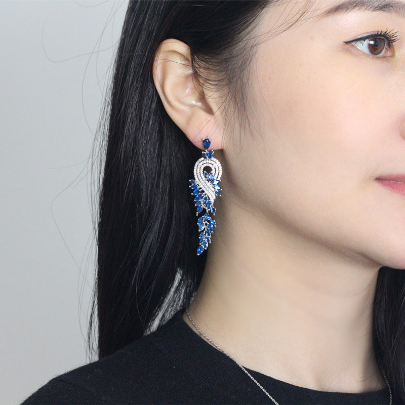 18K gold plated long tassel diamond earrings