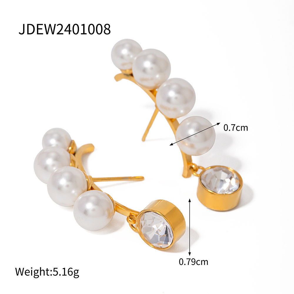18K Gold Stainless Steel Shell Pearl Tassel Earrings