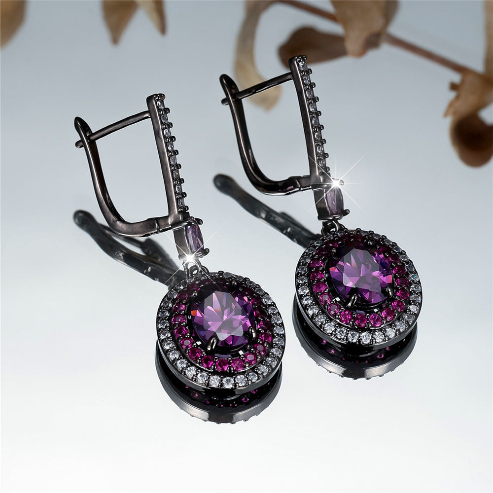 Lux Colored Gems Egg-shaped Main Stone Edge White Diamond Earrings