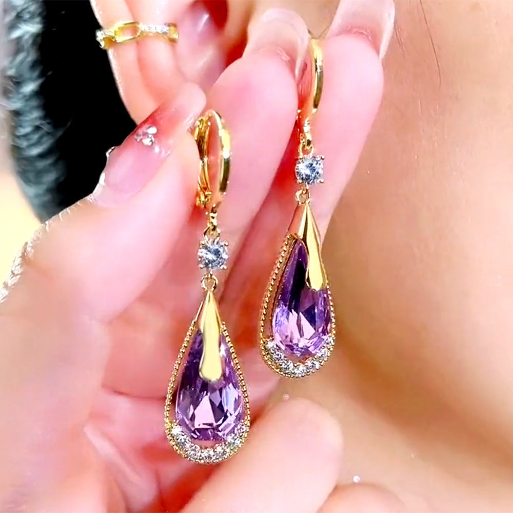 High-grade Purple Crystal Drop-shaped Earrings