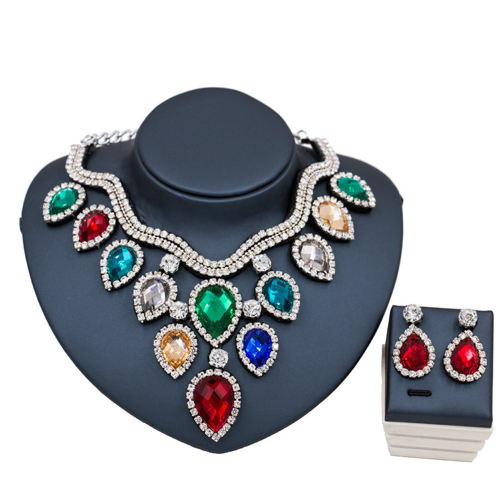 Colorful Exaggerated Bride Necklace Set