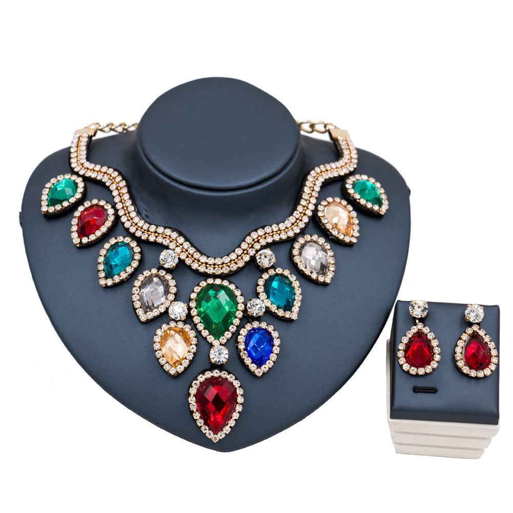 Colorful Exaggerated Bride Necklace Set