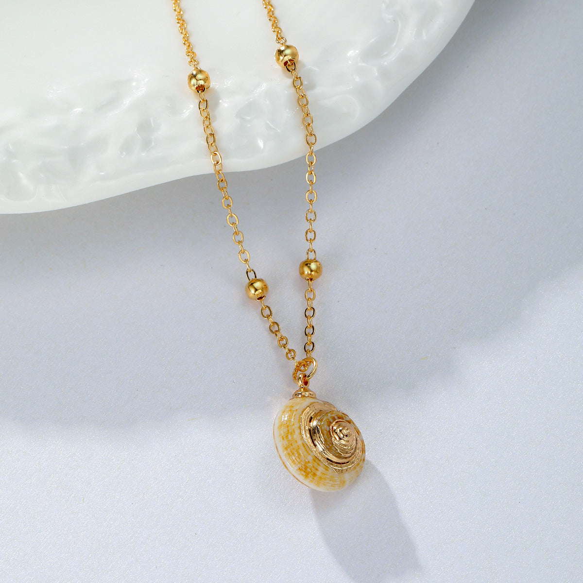 Conch Scallop Alloy Long Natural Pendant Necklace