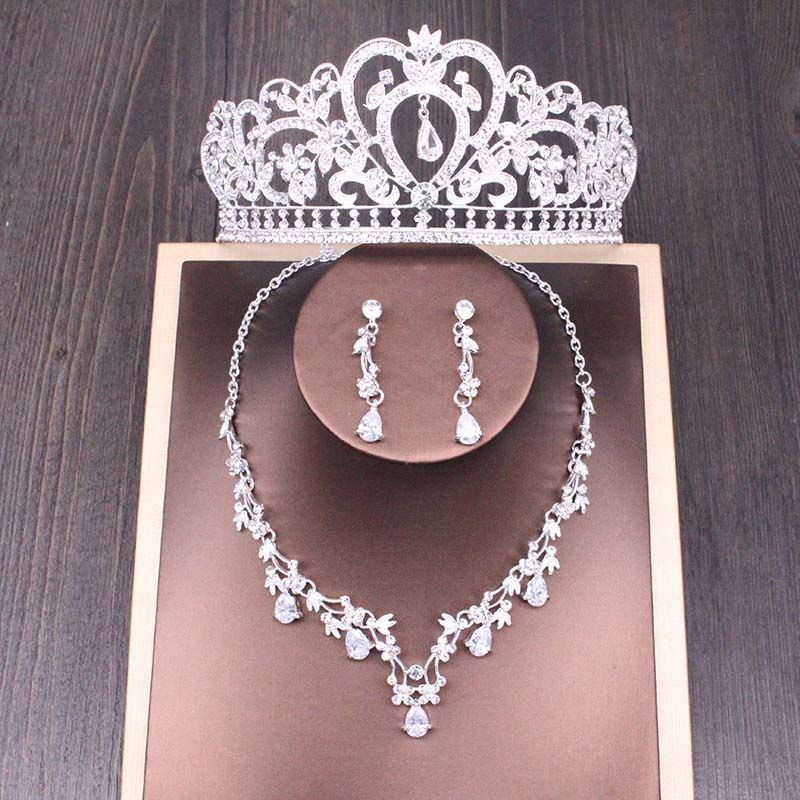 Bridal Rhinestone Crown Necklace Wedding Set