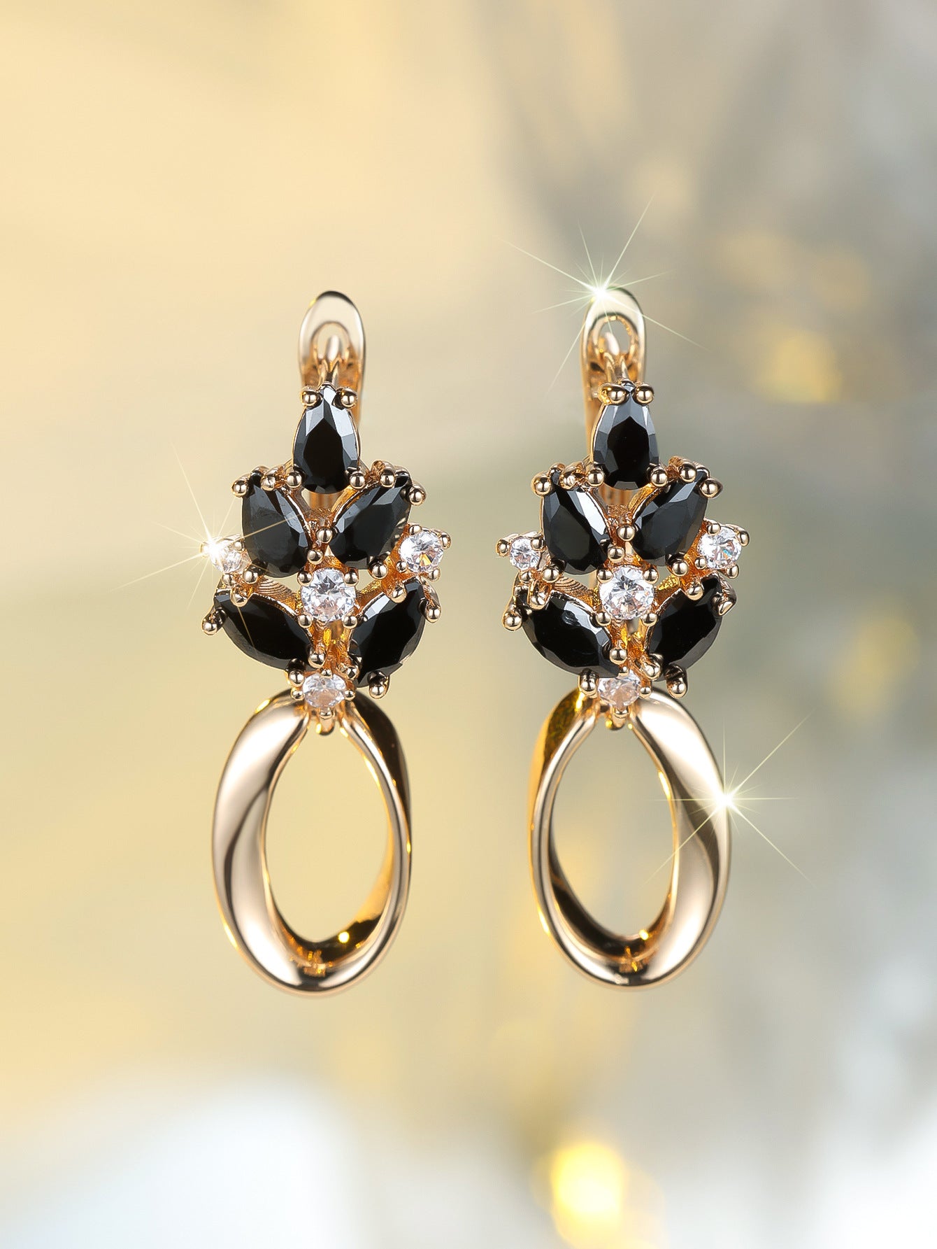 Champagne Gold Horse Eye Black Circle Earrings