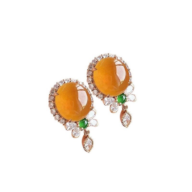 Chalcedony Ice Yellow Egg Surface Earrings