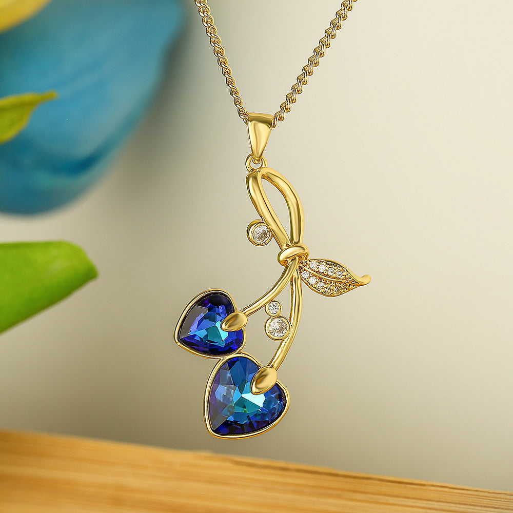 Copper-plated Gold Zircon Cherry Pendant Necklace