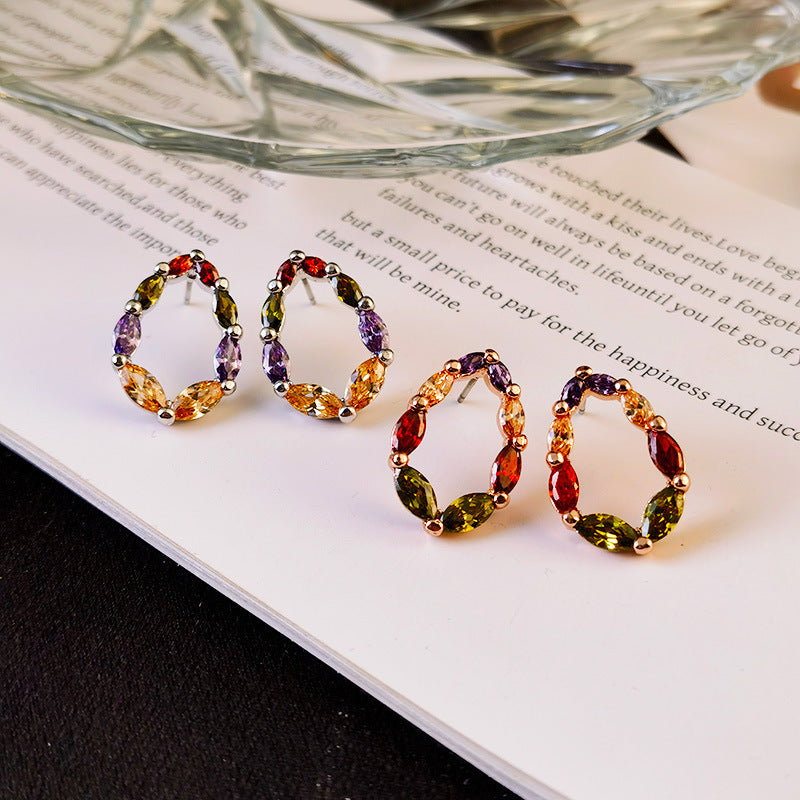 Colorful Zircon Oval Earrings Women's Fashion Exaggerated