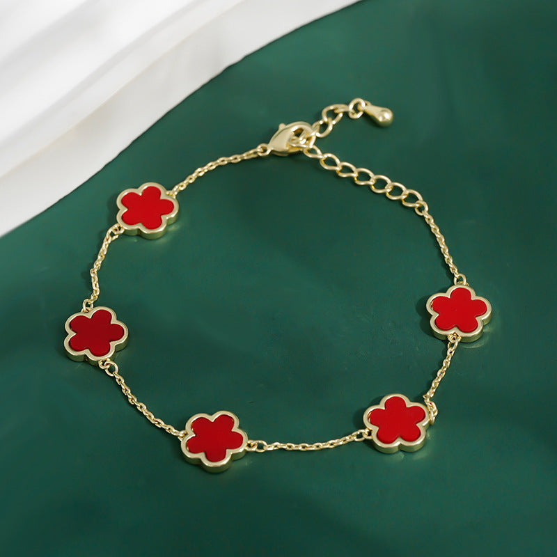 Real Gold Plated Five Petal Flower Bracelet