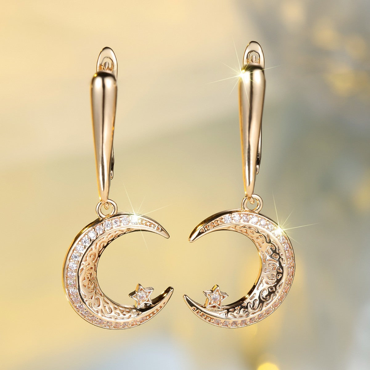 Champagne Gold Star And Moon Earrings