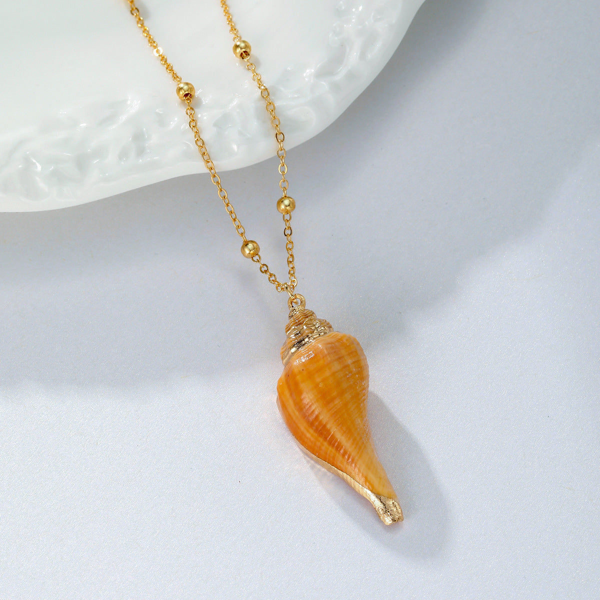 Conch Scallop Alloy Long Natural Pendant Necklace