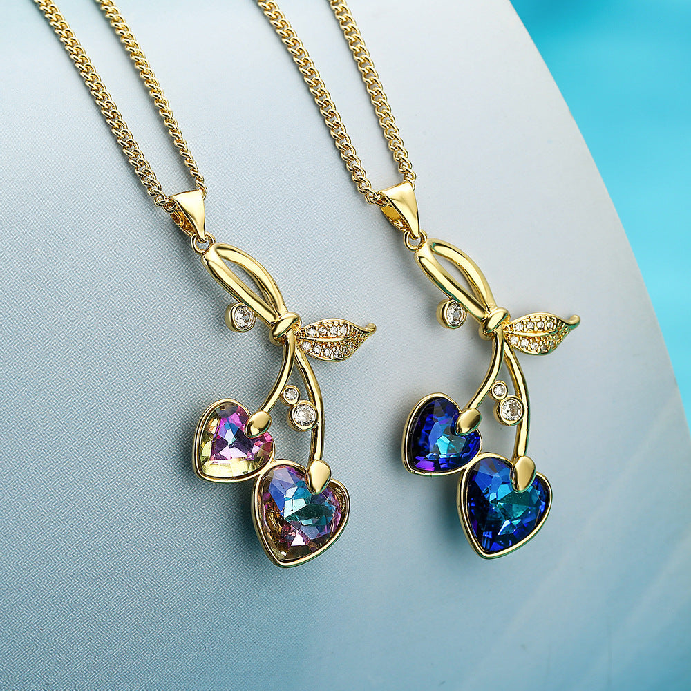 Copper-plated Gold Zircon Cherry Pendant Necklace