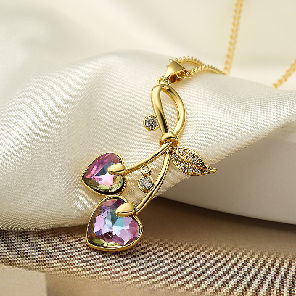 Copper-plated Gold Zircon Cherry Pendant Necklace