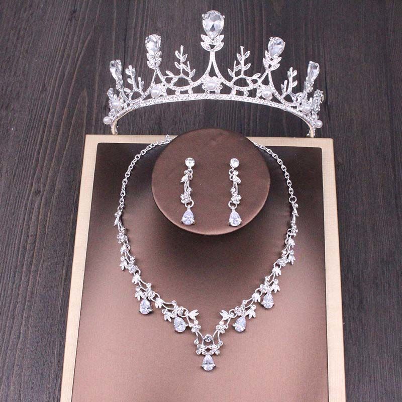 Bridal Rhinestone Crown Necklace Wedding Set