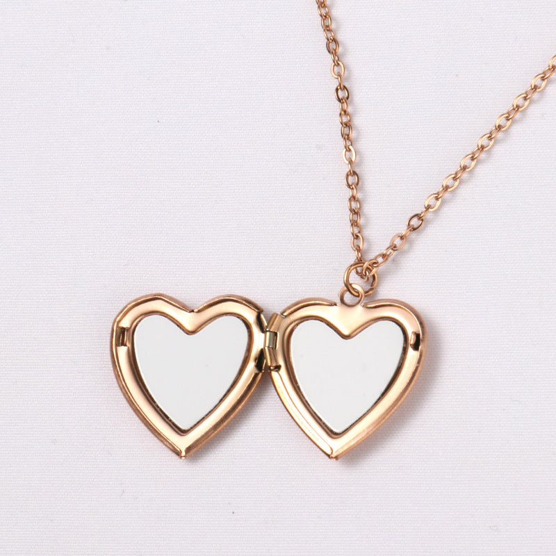 Blank Thermal Transfer Supplies Peach Heart Round Love Necklace