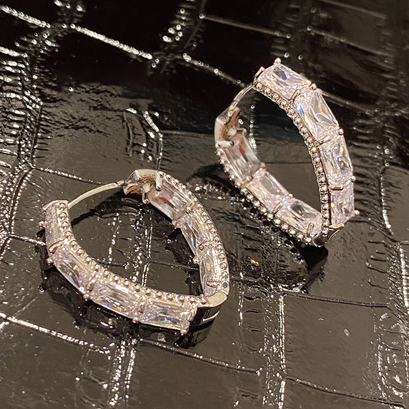 Female Inlaid Zircon Geometry Earrings