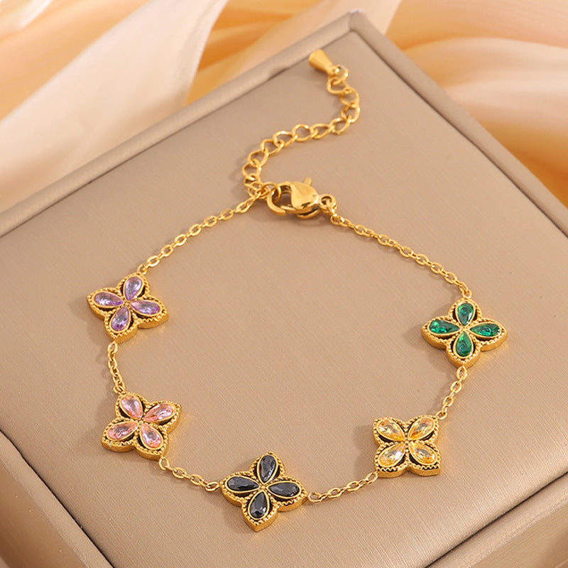 Zircon Women's High-grade Clover Light Luxury Bracelet