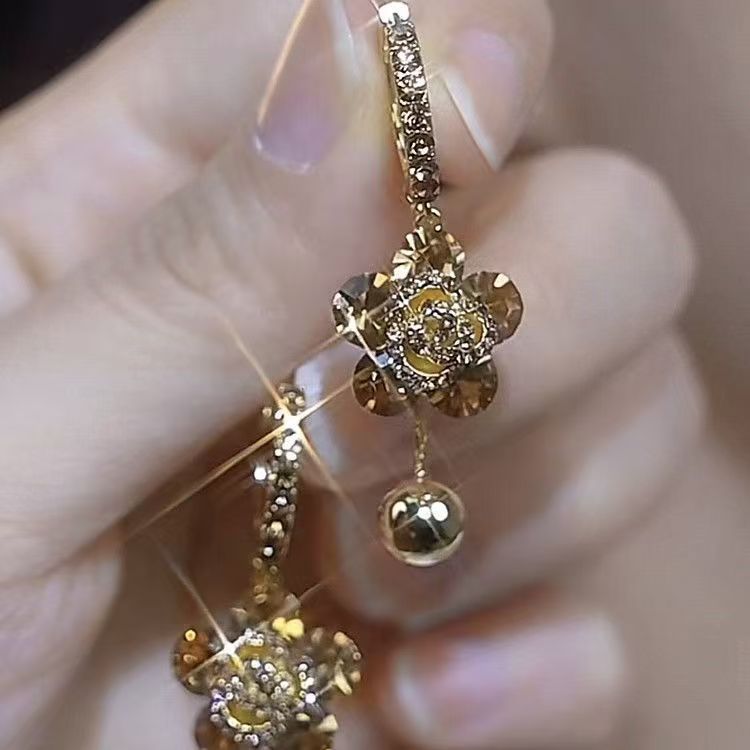 Brown Crystal Rose Earrings