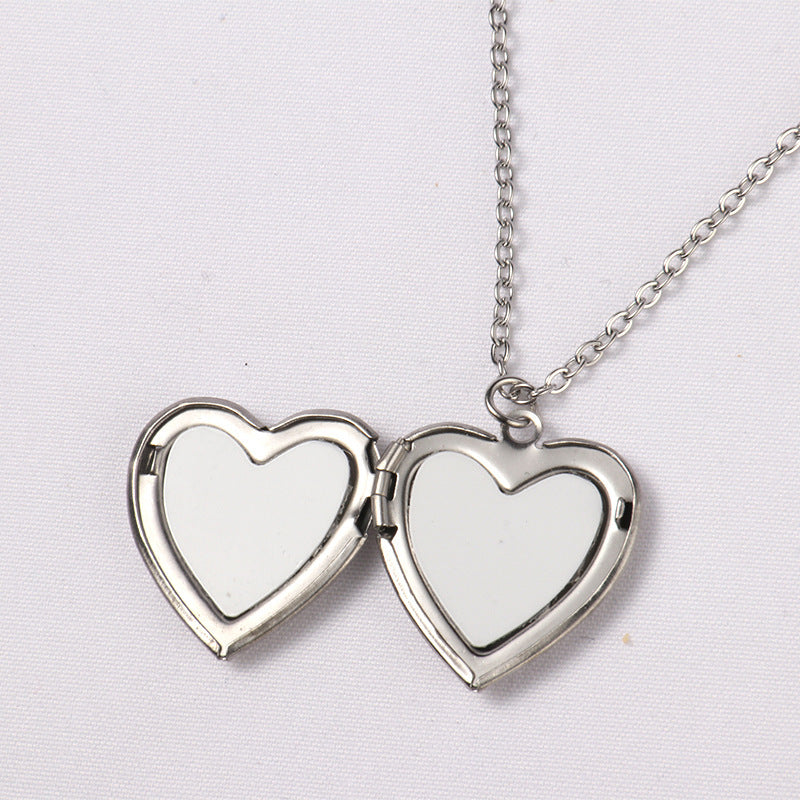 Blank Thermal Transfer Supplies Peach Heart Round Love Necklace