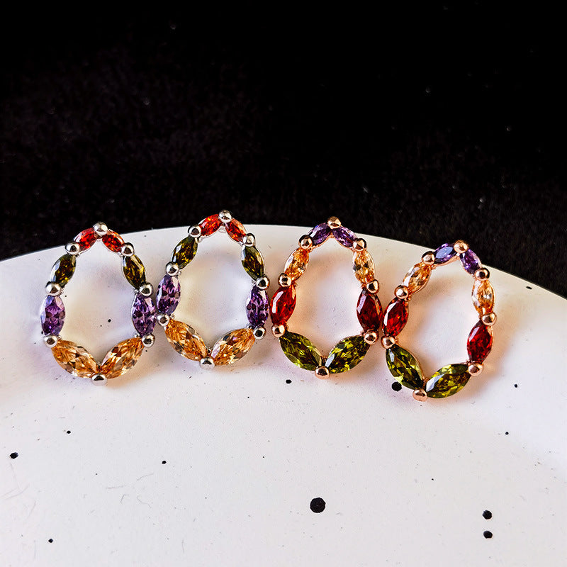 Colorful Zircon Oval Earrings Women's Fashion Exaggerated