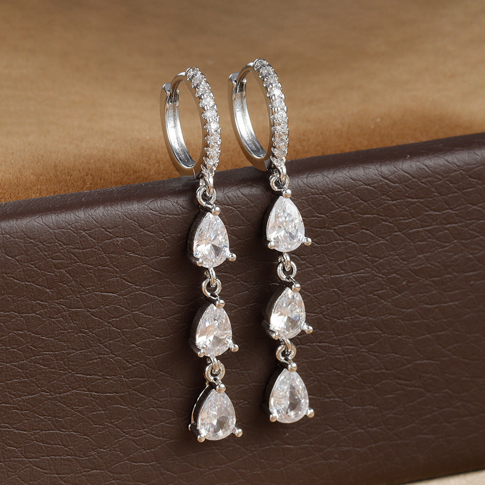 Zircon Water Drops Ring Shaped Earrings For Women