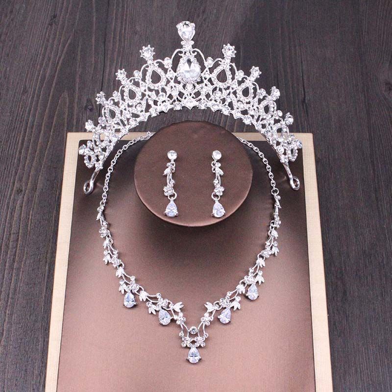 Bridal Rhinestone Crown Necklace Wedding Set
