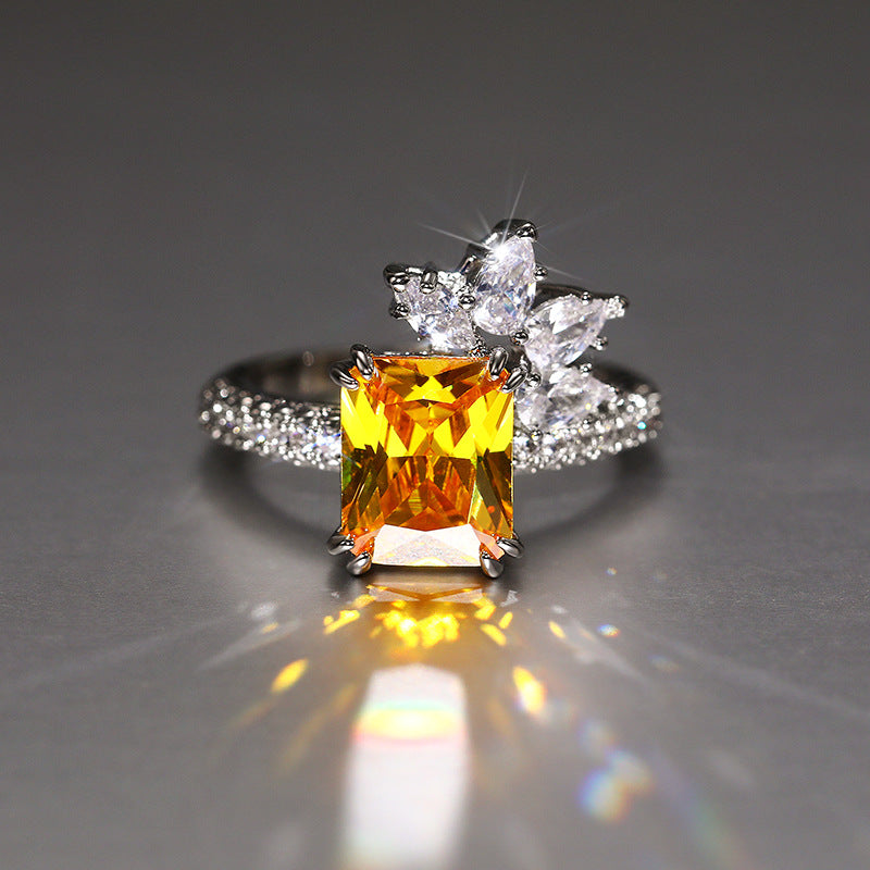 Elegant Princess Square Diamond Zircon Ring