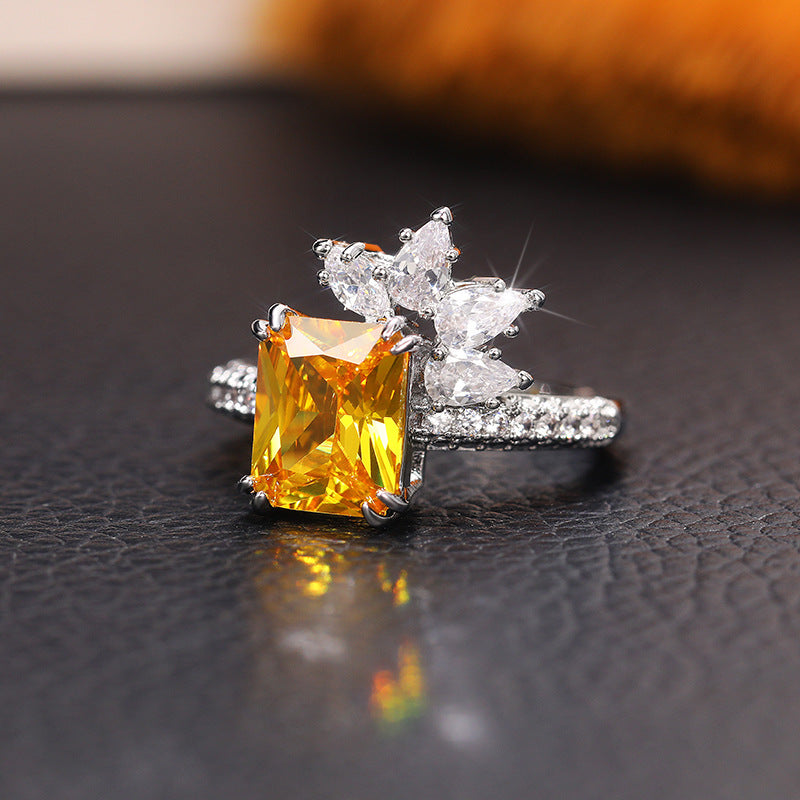 Elegant Princess Square Diamond Zircon Ring